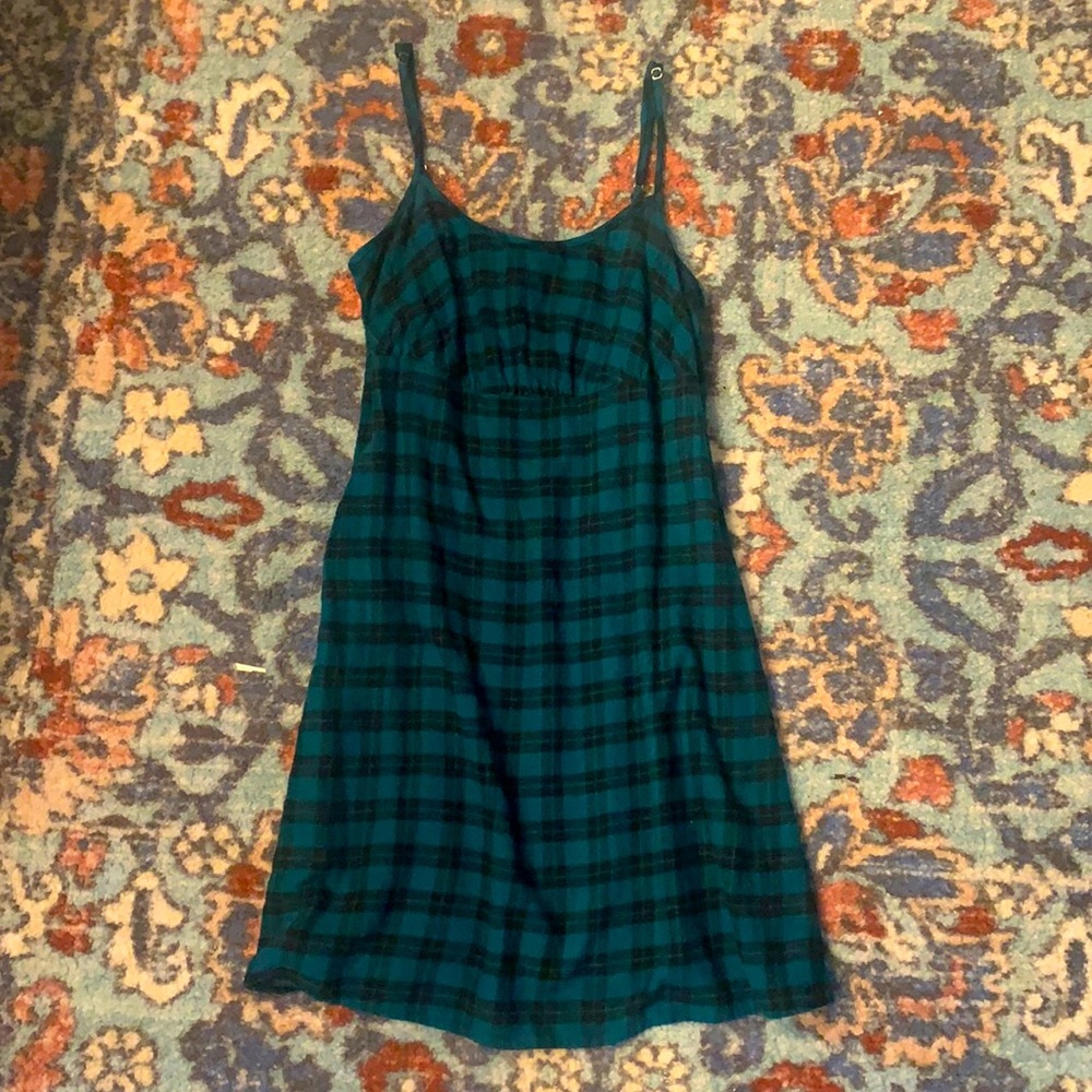 Teal plaid tank dress